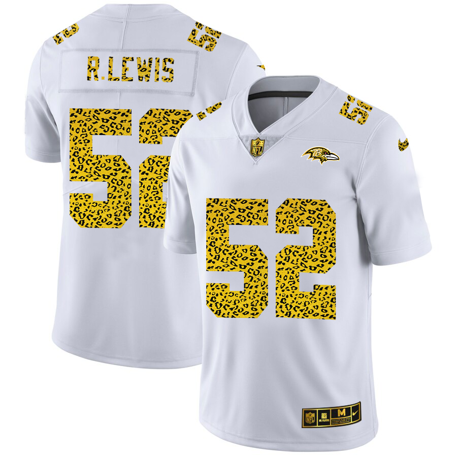 Baltimore Ravens #52 Ray Lewis Men Nike Flocked Leopard Print Vapor Limited NFL Jersey White->baltimore ravens->NFL Jersey